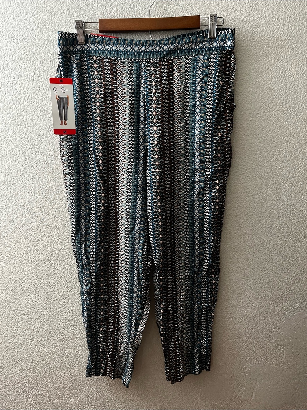 Jessica Simpson Print Pull On Ankle Crop Pants Viscose Size Medium